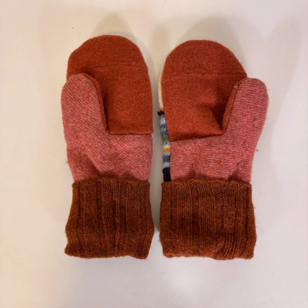 Handmade Orange Colorful Striped Felt Mittens Women’s Medium‎